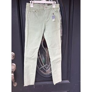 Tractr Diane‎ Mid Rise Slim Fit Sage Green Raw Hem Jeans Girls Size 14 NEW